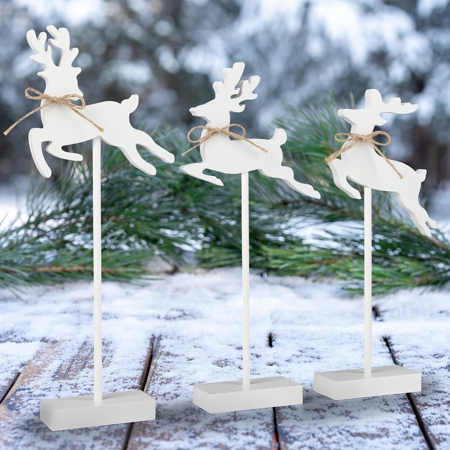 3 Pieces Christmas Table Decorations Wood Reindeer Set