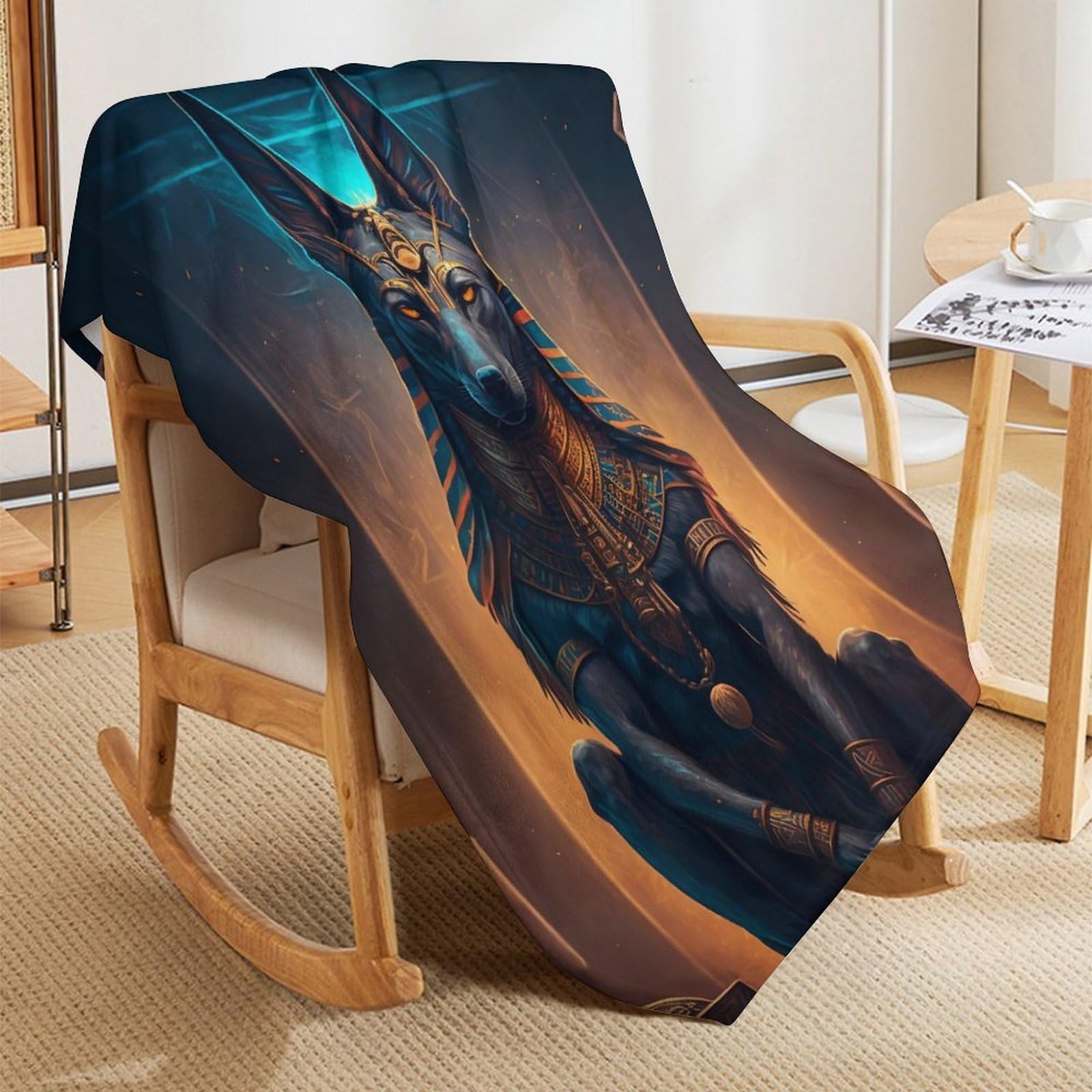 Fleece Decke Anubis-Kunstwerk 130×180cm, Kuschelweiche Flauschige Mikrofaserdecke für Couch Sofa Bett