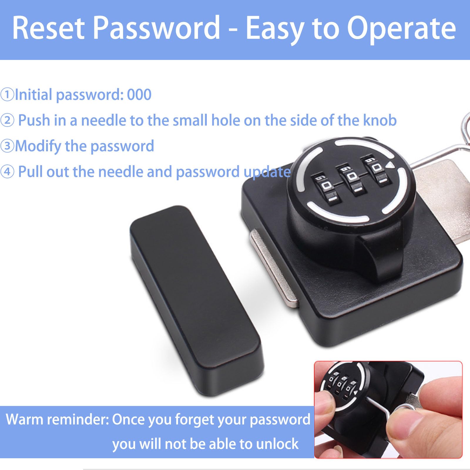 Mechanical Password Cabinet Lock, Keyless Combination Door Lock,Zinc Alloy, 3-Digit Password,with Fluorescence Circle,Black - Image 3
