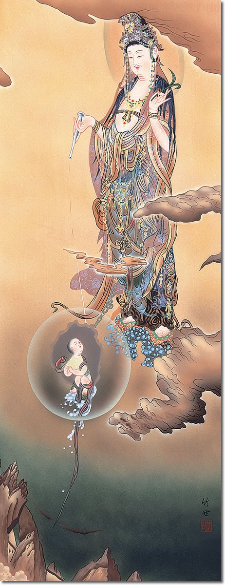 Amazon｜掛け軸-慈母観音／田村竹世（尺五・仏画）｜仏間・神道用掛軸