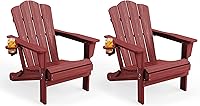 Vista 26 de Juego de sillas Adirondack plegables KINGYES de 2, Silla plegable Adirondack de HDPE para todo clima, Café
