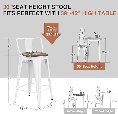 Miniatura 38 de Changjie Furniture Juego de 4 taburetes de bar giratorios de 26 pulgadas con respaldo, taburetes de bar industriales para isla de cocina (giratorios