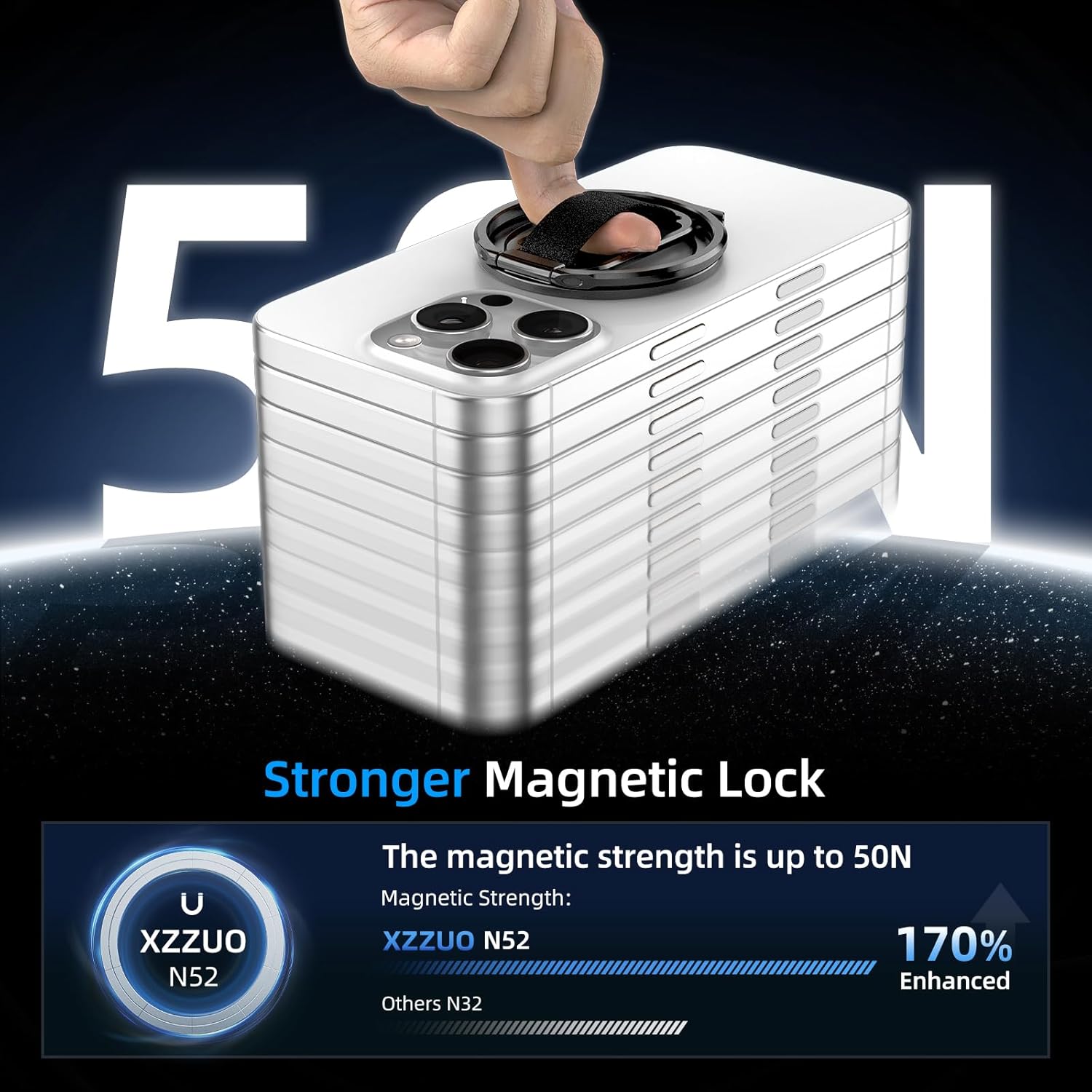 Compatible with MagSafe Phone Grip with Phone Ring Holder, All-in-ONE Cell Phone Grips Compatible with Wireless Charging, Strong Magnetic Phone Grip for iPhone 17/16/15/14/13/12 Series