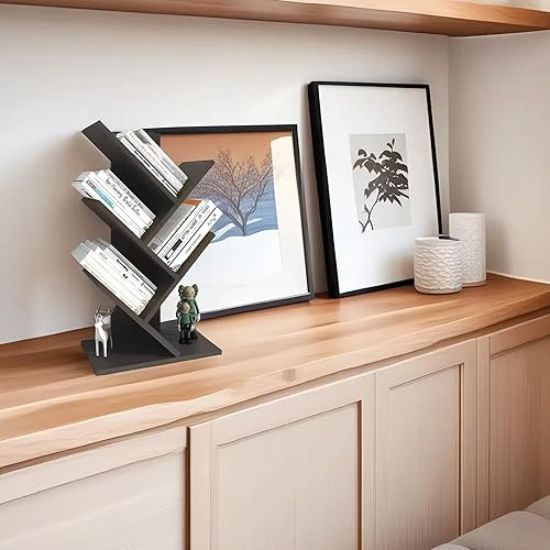 Miniatura 3 de Godferyxin Estantería organizadora de libros de 5 niveles, estantería de pie para el suelo, estante de almacenamiento de madera para oficina, hogar,