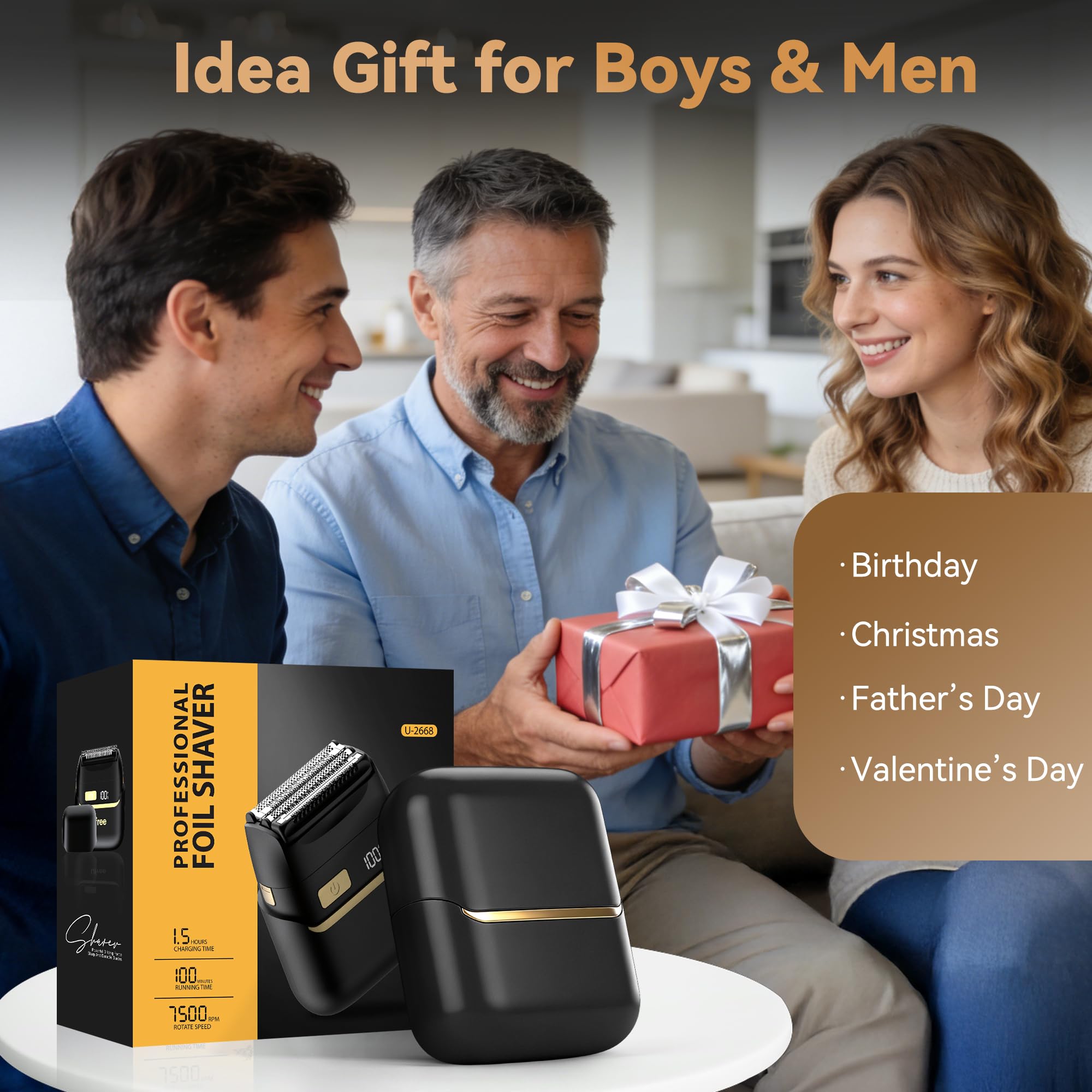 Rasoio elettrico da uomo, rasoio portatile per il viso da viaggio, impermeabile IPX7, senza fili, con ricarica USB-C, regalo quotidiano liscio per papà, marito e fidanzato