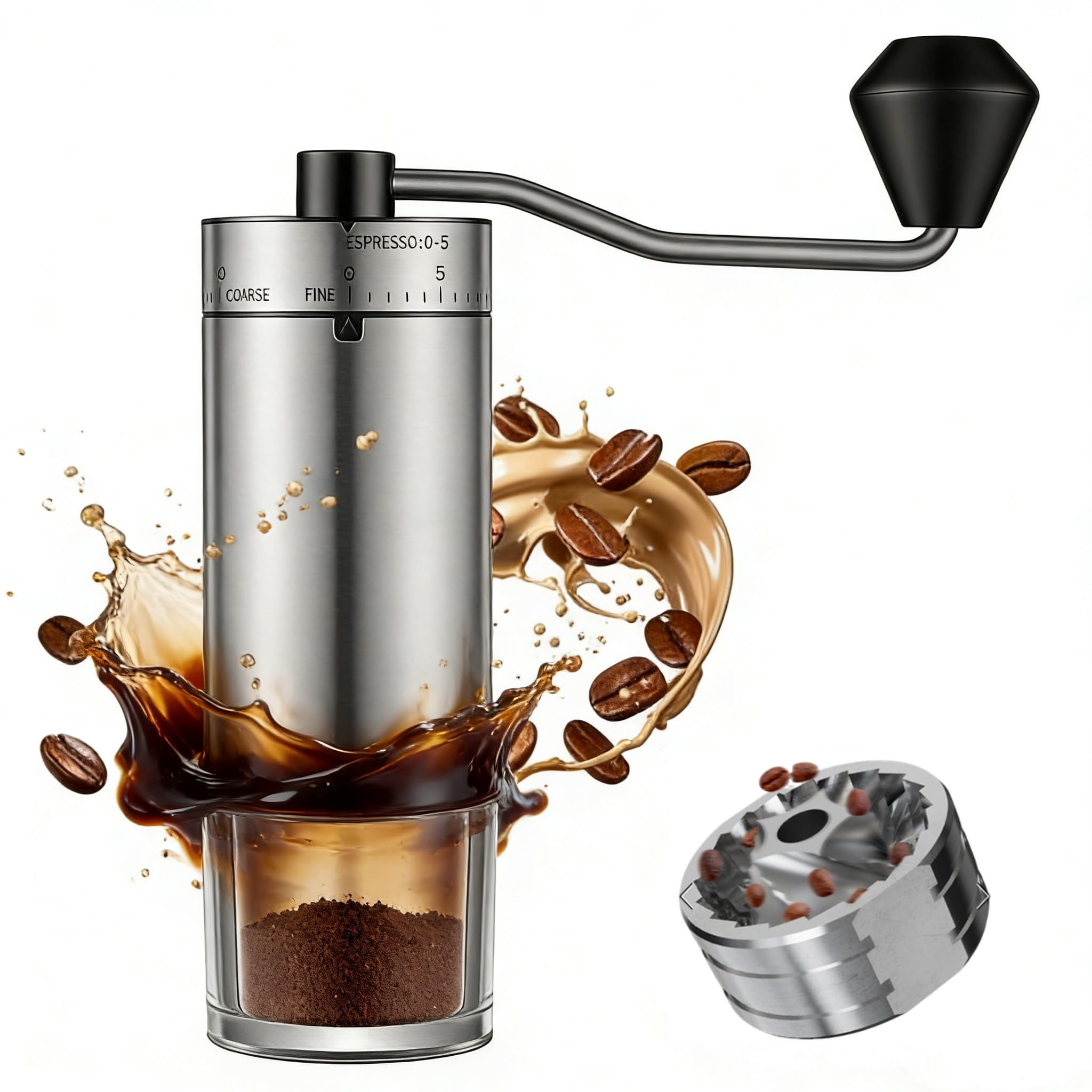 Molinillo de café manual de acero inoxidable con 40 ajustes ajustables, molinillo de café cónico portátil con manivela de mano, perfecto para entusiastas del espresso (moler maíz de acero inoxidable)
