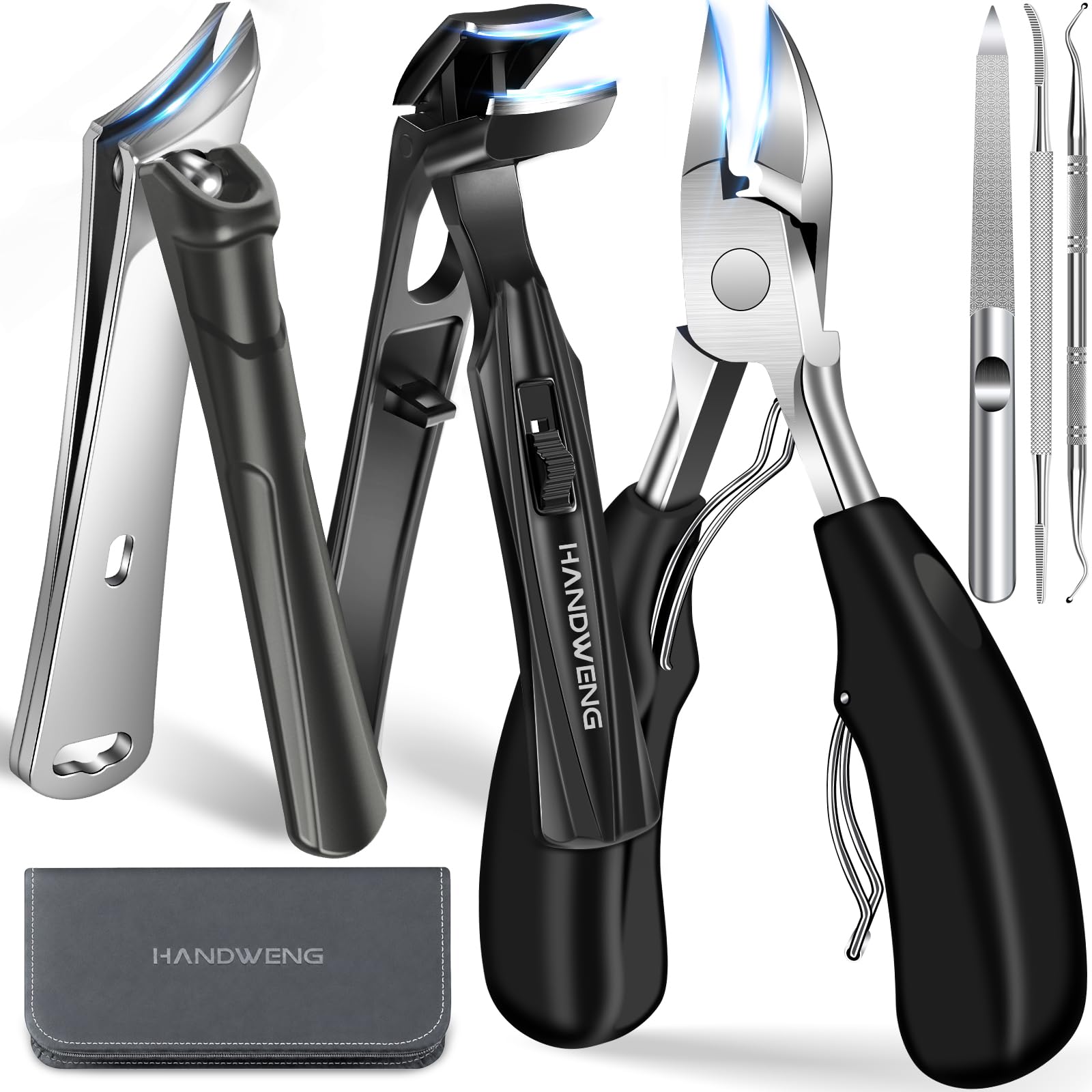 Toenail Clippers for Thick Toenails for Seniors, 6pcs Nail Clippers Set | Large Toe Nail Clippers for Thick Nails for Men, Heavy Duty Ingrown Toenail Clippers, Slanted Nail Clippers