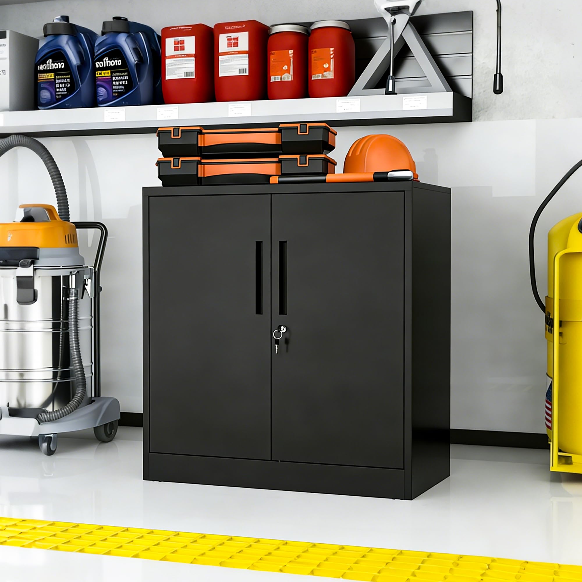 Metallschrank, Stahl-Aufbewahrungsschrank, Aktenschrank mit 2 Türen, Mehrzweckschrank mit 2 Verstellbare Regale, Schränke abschließbar für Büro, Wohnzimmer, Garage