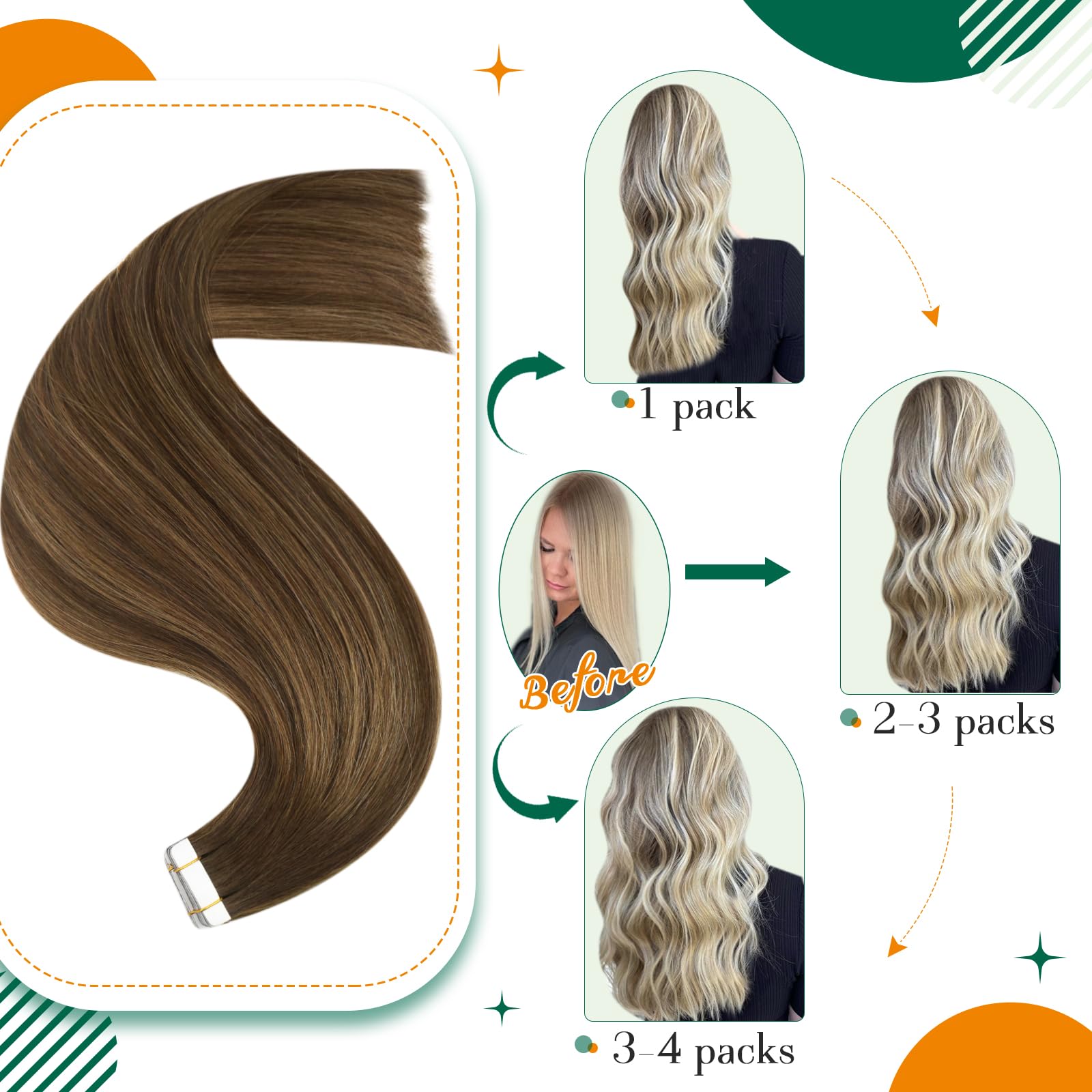 Easyouth Human Hair Tape in Extensions 18 Inch Brown Balayage Tape Hair Extensions Real Human Hair Ombre Brown Hair Extensions Tape in Human Hair Seamless 40g 20Pcs - Image 2