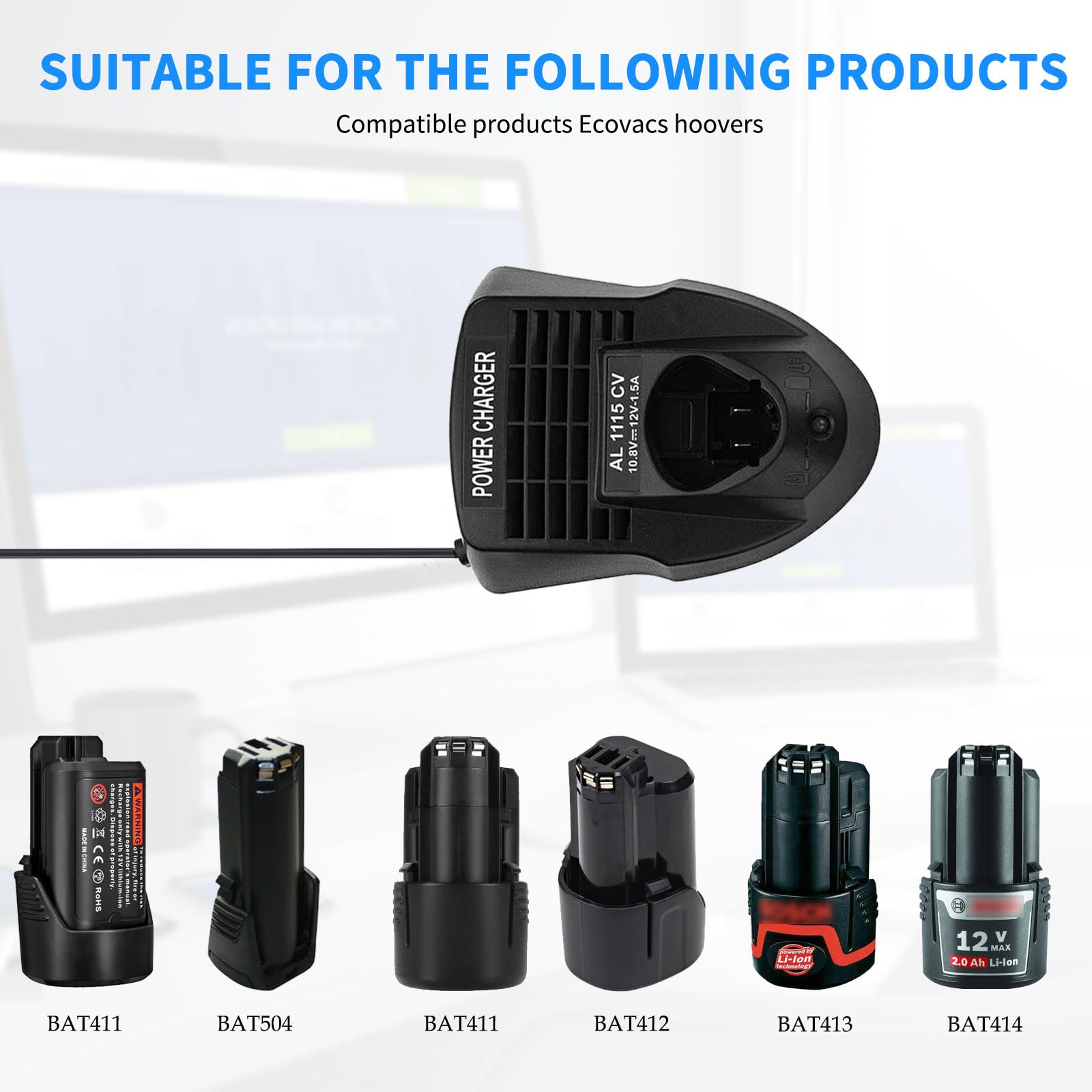 Charger Replacement 12V Li-ion Battery Charging Base Power Supply 10.8V Compatible with Bosch Power Tools BAT414 GBA12V30 GBA12V60 BC690 BAT412A BAT411 BAT412 BAT413 Adapter Cord