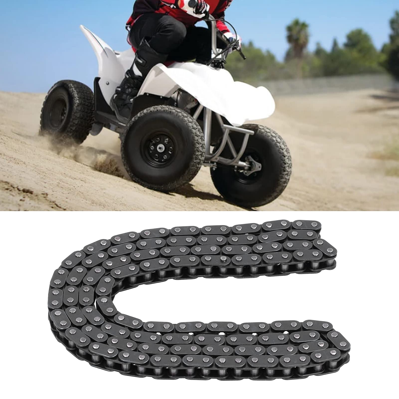 Chaîne d'entraînement 150 maillons, haute résistance, résistante à la rouille, chaîne de rechange durable pour mini PIT Pocket Quad Dirt Bike ATV 43, 47, 49, noir 600 mm