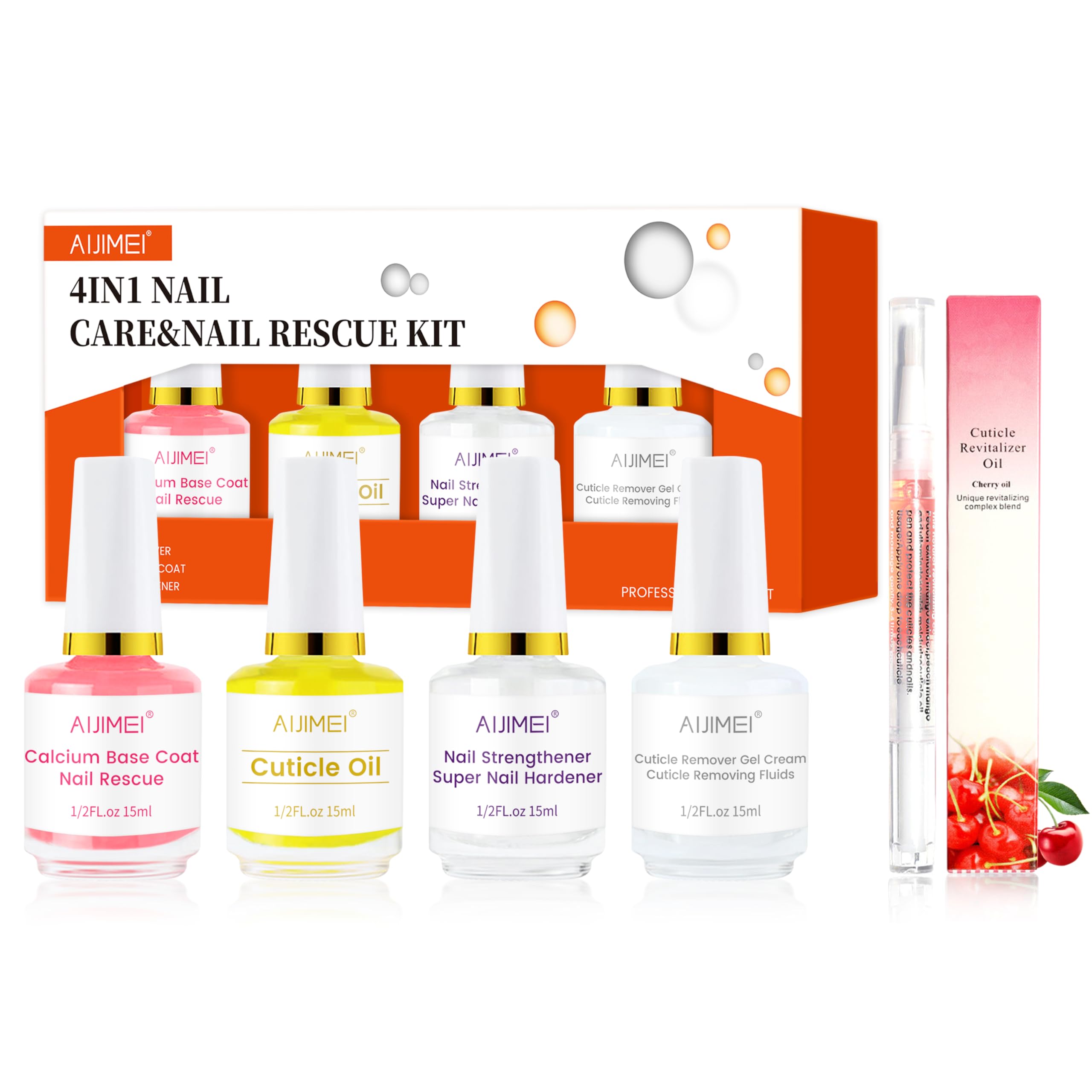 AIJIMEI 4in1 Nail Kit Calcium Primer Cuticle Remover Gel Cream for Strengthening Nails Care with Nail Hardener Nail Strengthener and Cuticle Oil