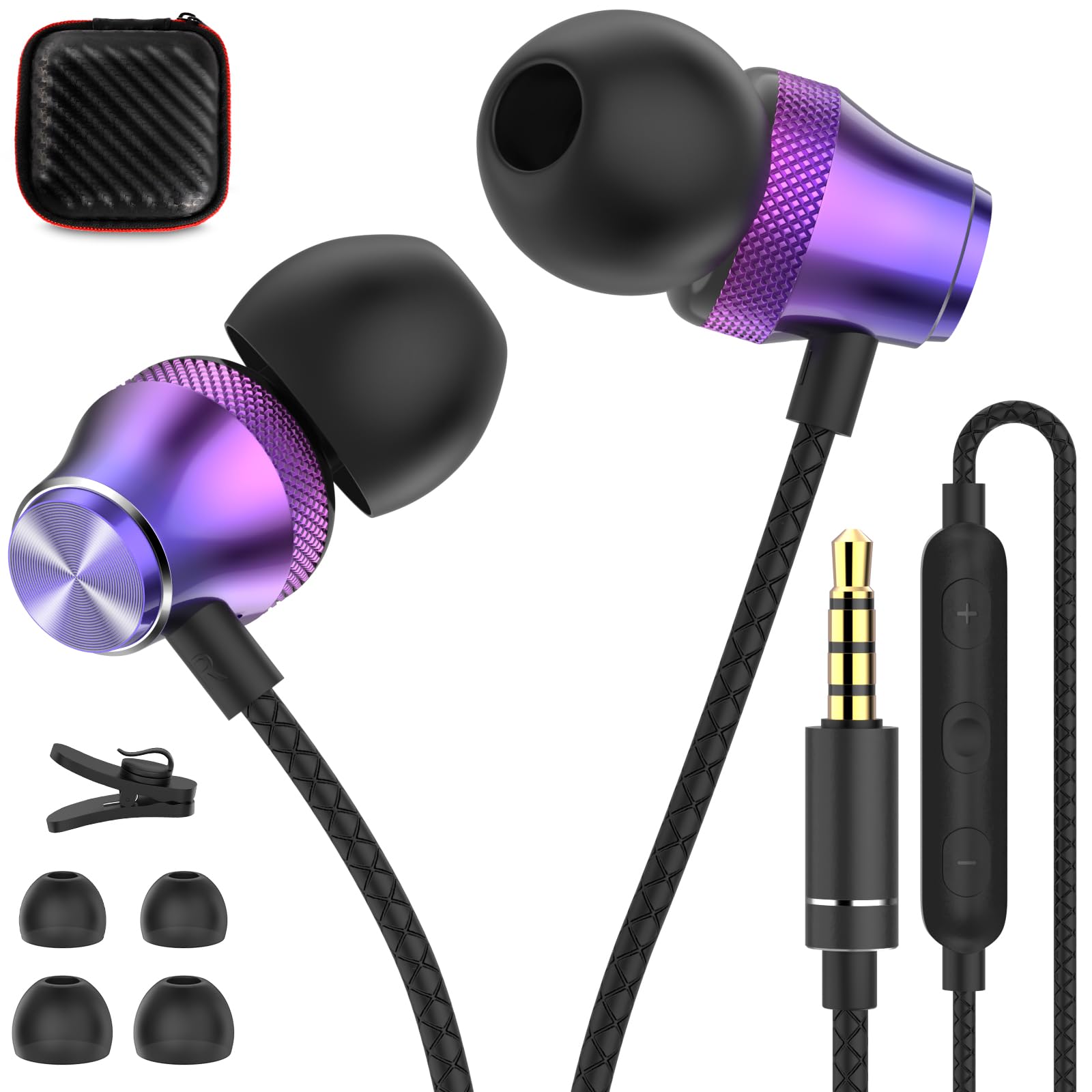 Wired Earbuds with Mic for Laptop PC Chromebook Noise Cancelling Ear Buds with 3.5mm Plug in Audio Jack Corded Headphone for Samsung A25 A15 A32 A52 A03s PS4 Surface Fire Nintendo Switch, Purple-image-46