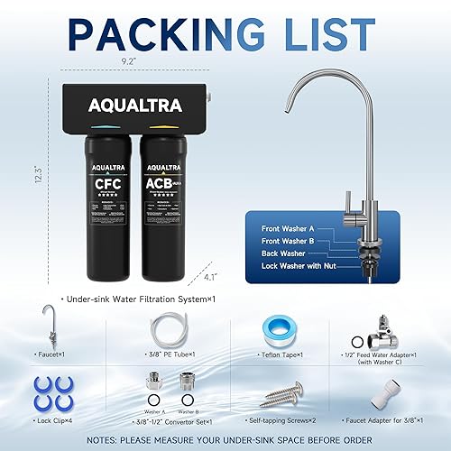 Miniatura 9 de AQUALTRA USF-2F-10 Filtro de agua ligeramente alcalino para debajo del fregadero, sistema de filtración de agua de 20 K galones con grifo, filtro de