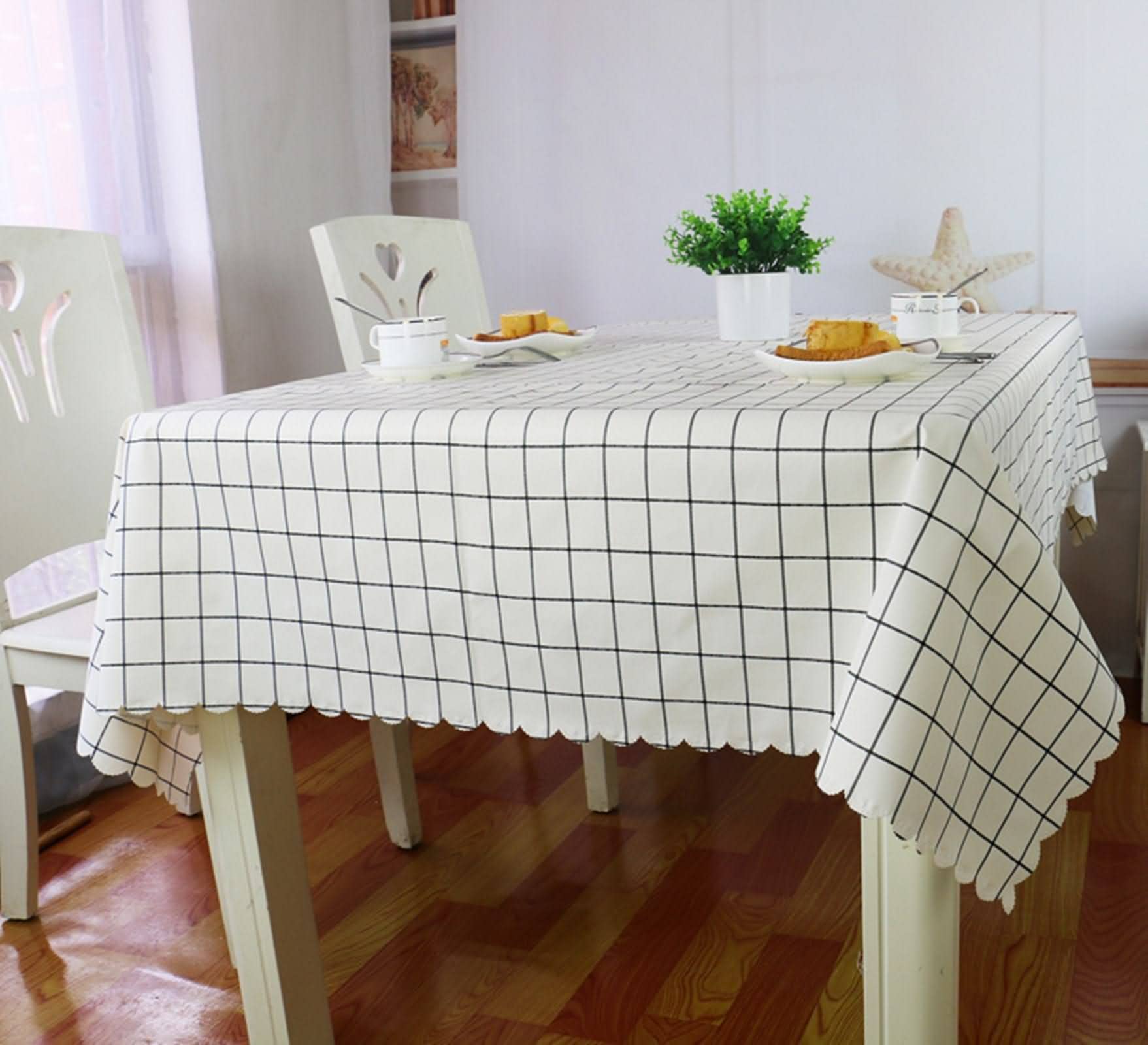 Linge De Table Italienne Nappe Coton Lin Motif en Treillis Linge Chemin De Table Nappe Lin Imperméable Blanc Décoration De Protection De Table 135X180Cm