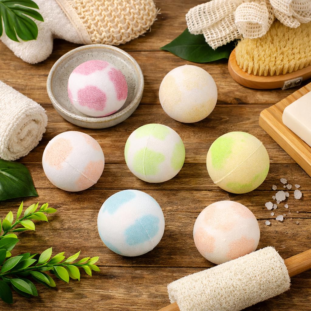 French Tendance - Coffret 6 Bombes de Bain - 6 x 60g - Effet Relaxant, Moment Détente - Senteurs Monoi, Vanille, Coco, Ananas, Pomme, Fleur de Cerisier - Kit Bombe Bain Moussant