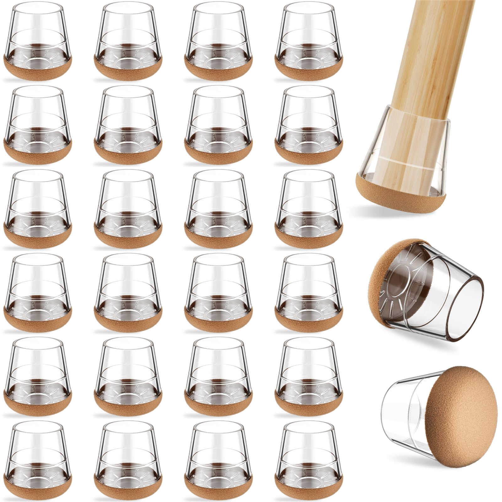 yomanta 24 PCS Silicone & Felt Chair Leg Floor Protectors - Scratch Proof & Noise Reducing Furniture Caps for Hardwood Floors - Round S Fits 13/16" to