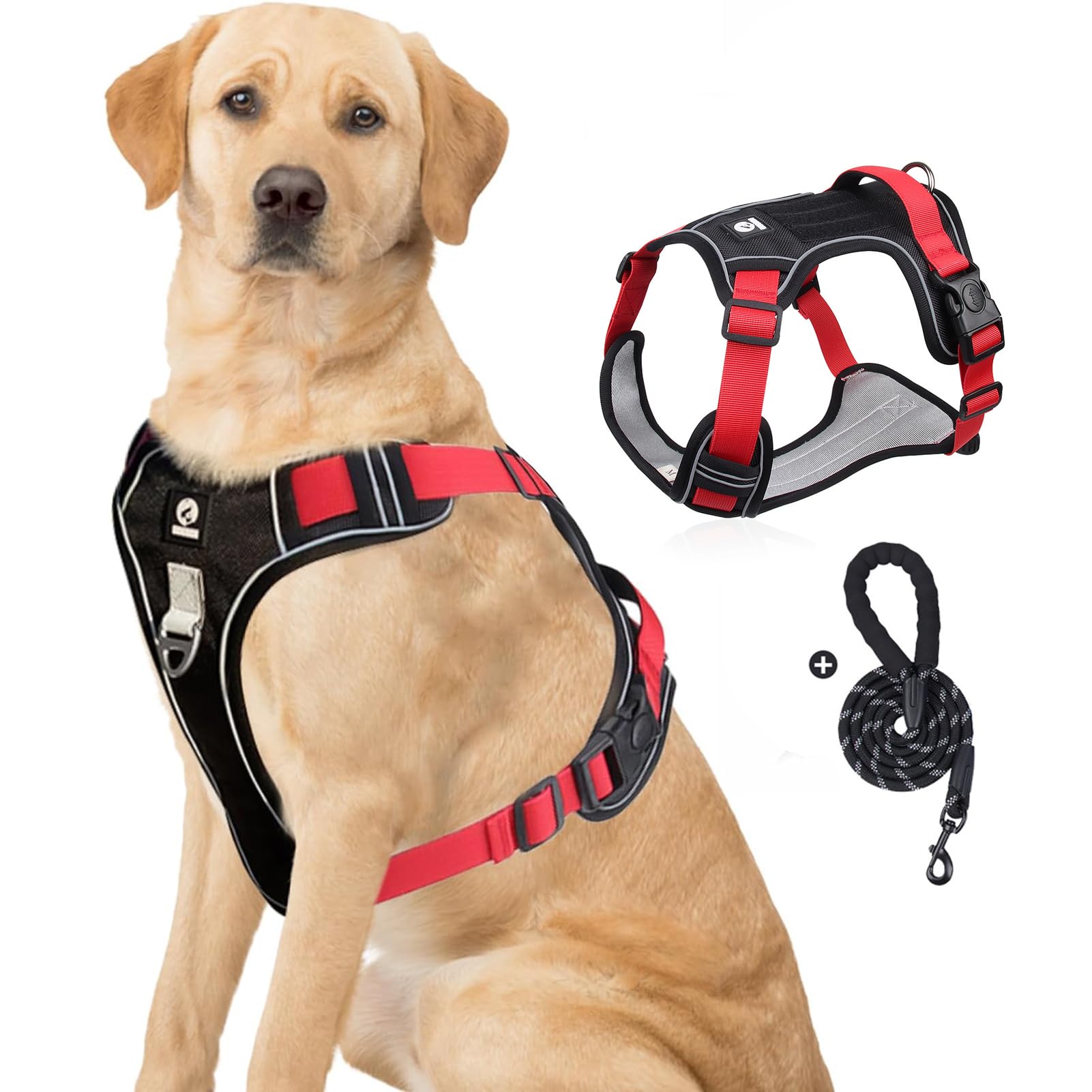 TDOOAnti-Pull Dog Harness, Adjustable With Padded Handle (M, Black)