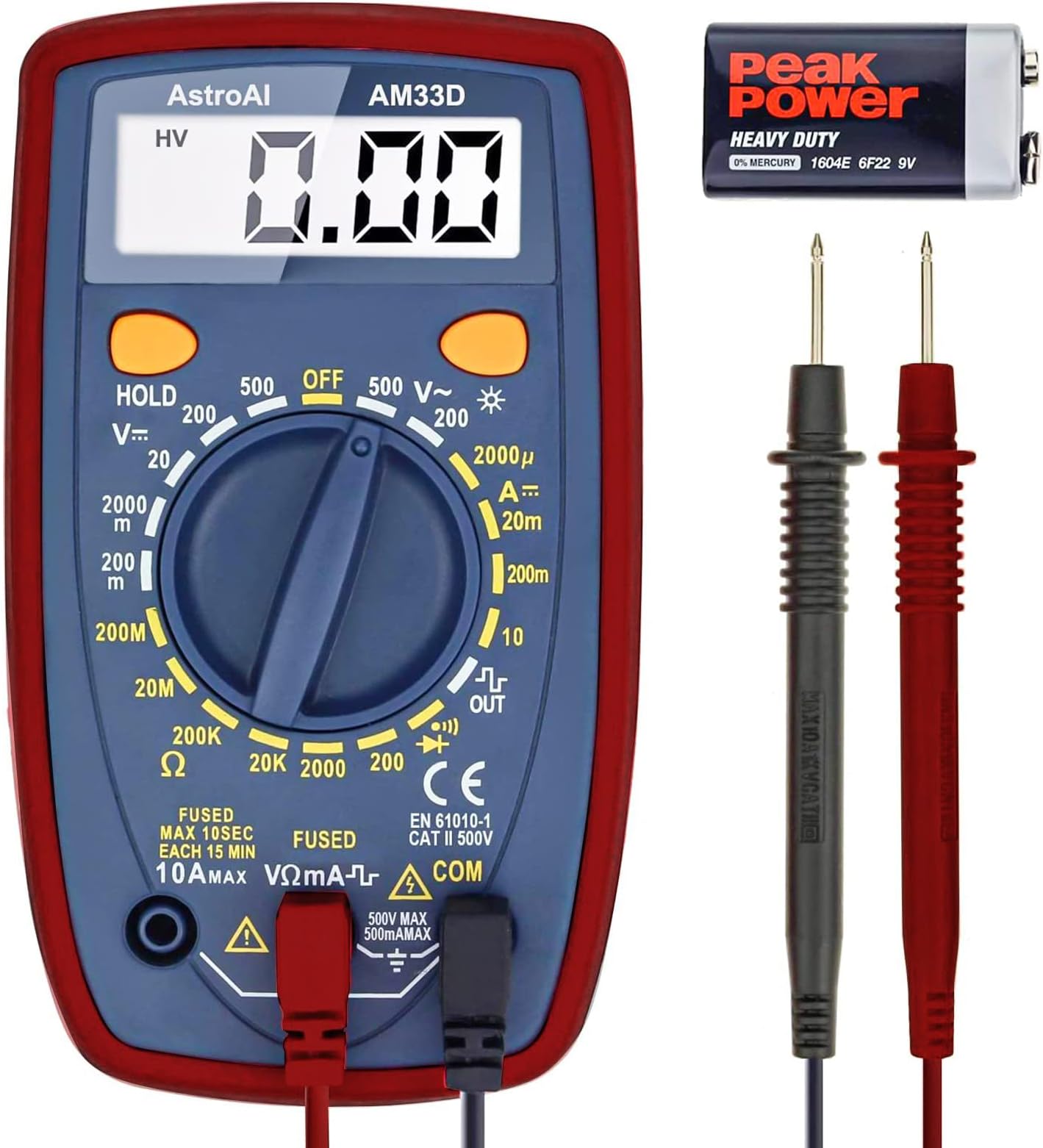 AstroAI Tester 2000 Count Tester Digital Multimeter Electrical Voltmeter Ammeter Resistance Diode Measurement Conduction Tester Small LCD Backlight Automotive Electronic Measuring Equipment Accessories