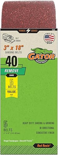 Gator - Cinturones de lijado de óxido de aluminio de resina roja de 3 x 18 pulgadas, grano 40, paquete de 5