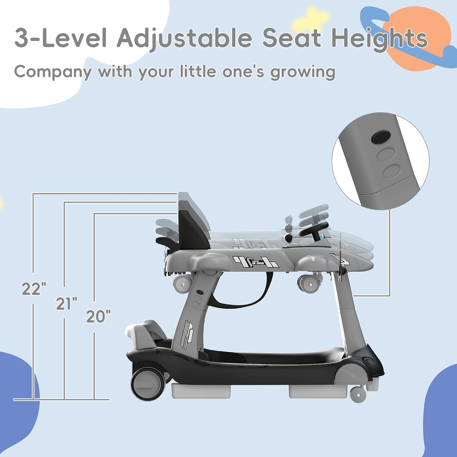 Betterhood 6-in-1 Foldable Baby Walker with Adjustable Height & Speed, Airplane-Themed Activity Push Walker with Music & Lights, Wheels, Anti-Slip Design, Suitable for Boys & Girls Aged 6-18 Months