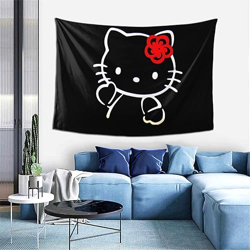 Miniatura 9 de BONDIJ Tapiz Kawaii de dibujos animados de gato rosa, estético, bonito tapiz de anime, decoración de cumpleaños, decoración de pared, regalos para
