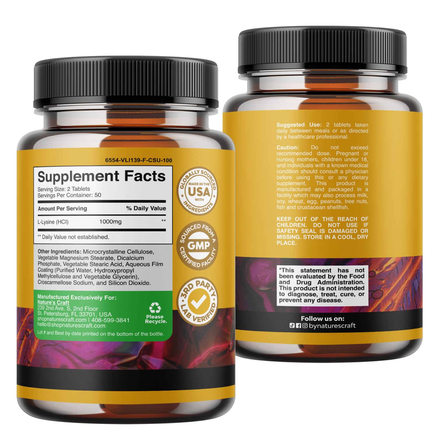 Natures Craft L-Lysine Free Form Capsules - High Strength L-Lysine Supplement for Eye Health Lip Care Collagen Synthesis and Immune Support - Essential Amino Acid - 1000mg per Serving - 100 Count — Amazon image 7