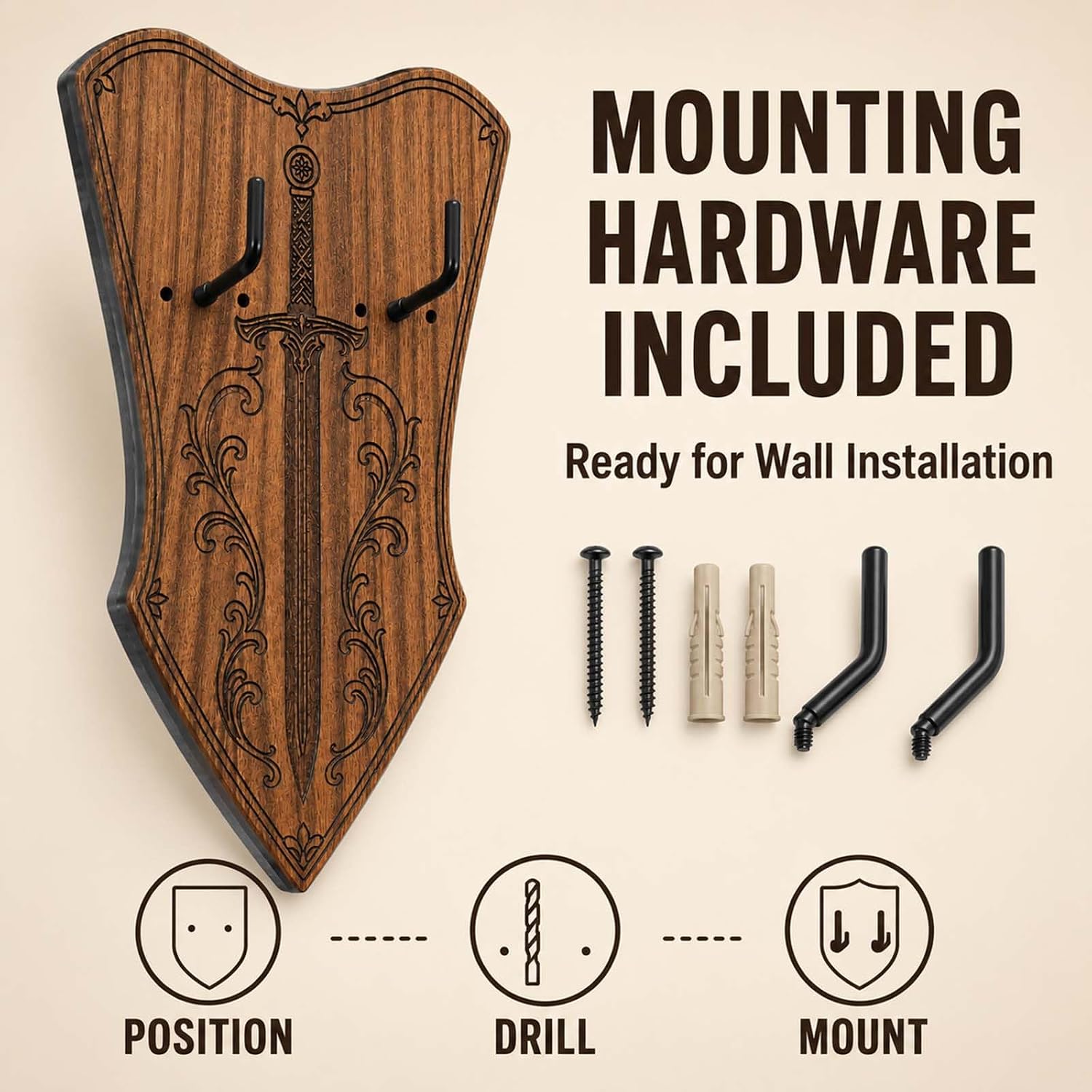 Sword Wall Mount, Adjustable Sword Holder image 3