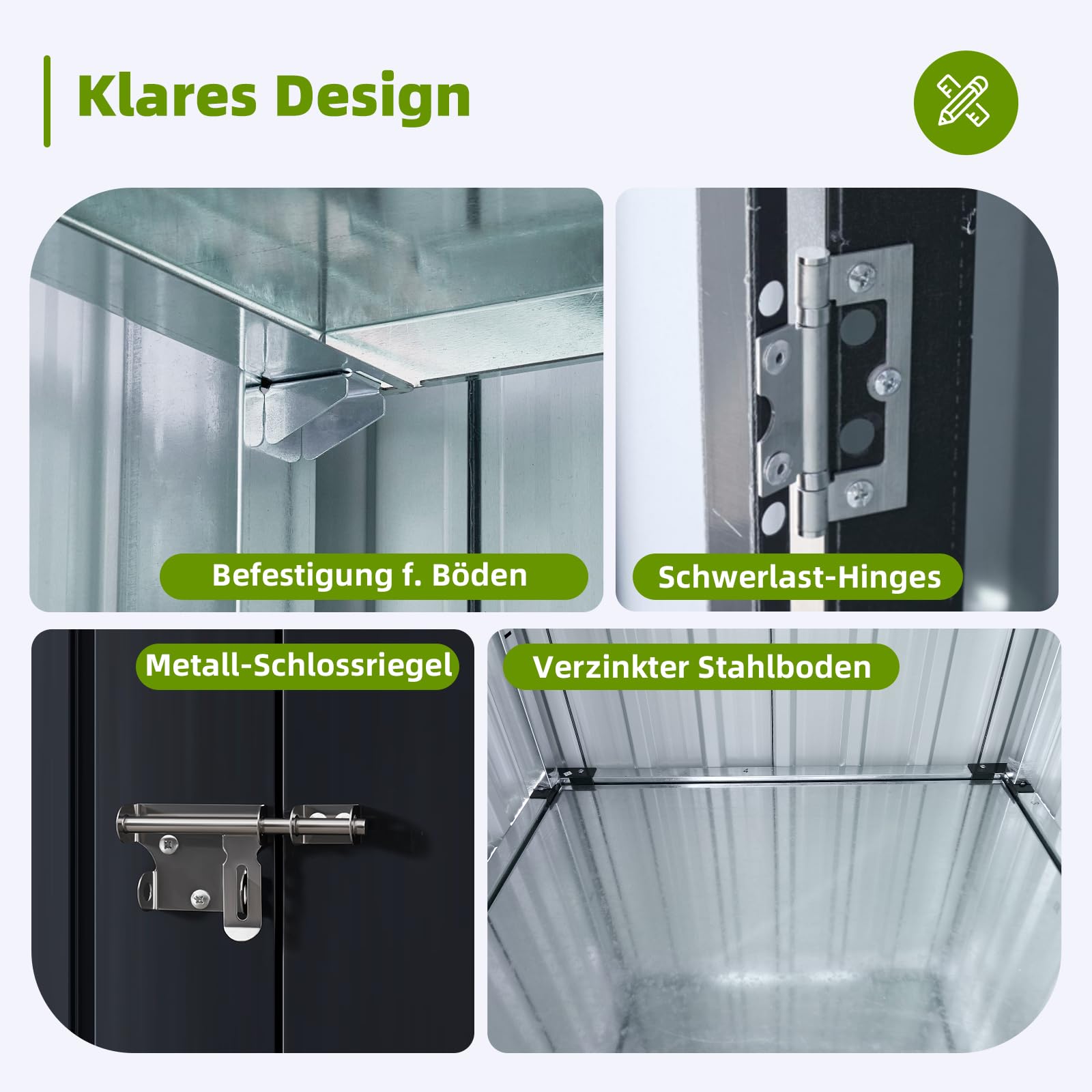 Aoxun Gartenschuppen Metall 88x69x160cm mit Boden & 2 verstellbaren Einlegeböden & geneigtem Dach, kompakter gartenschrank wetterfest Metall mit verschließbarer Tür für Balkon Terrasse Garten