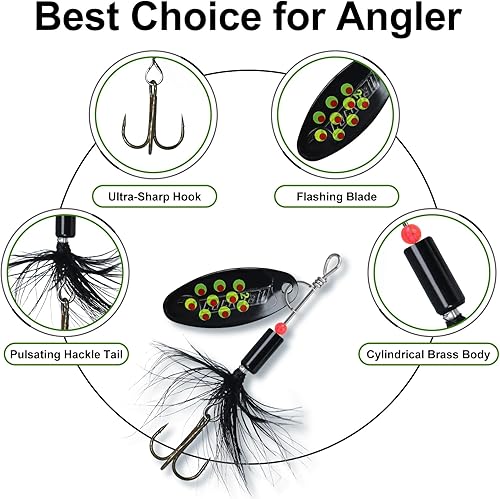 Miniatura 5 de TRUSCEND Cebos giratorios de pesca para agua dulce y salada, señuelos de pesca de cola de gallo para trucha, lucioperca, lucio, salmón, cebo de hoja