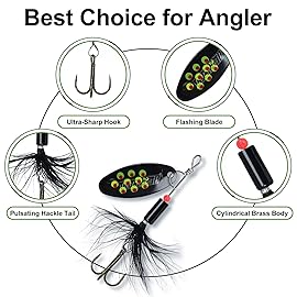 TRUSCEND Well-Made Rooster Tail Fishing Lures with Flash Copper Body and Blade, Two-Way Spinning Spoons System Fishing Spinners for Jigging, Freshwater Crappie Jigs, Blade Bait for Bass Trout Walleye