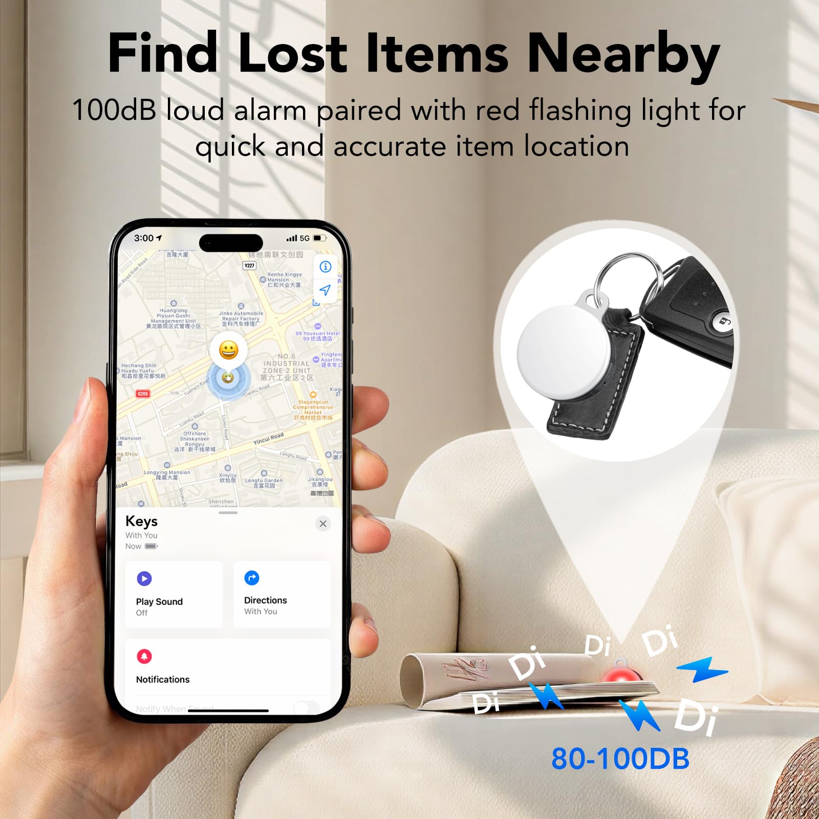 Air Traceur Tag Lot de 2 avec 4 Modes Light, Compatible avec Apple Localiser (iOS Uniquement), Smart Tag pour Les Balades Nocturnes, Le Camping,Localisateur d'objets pour Portefeuilles Clés Sacs