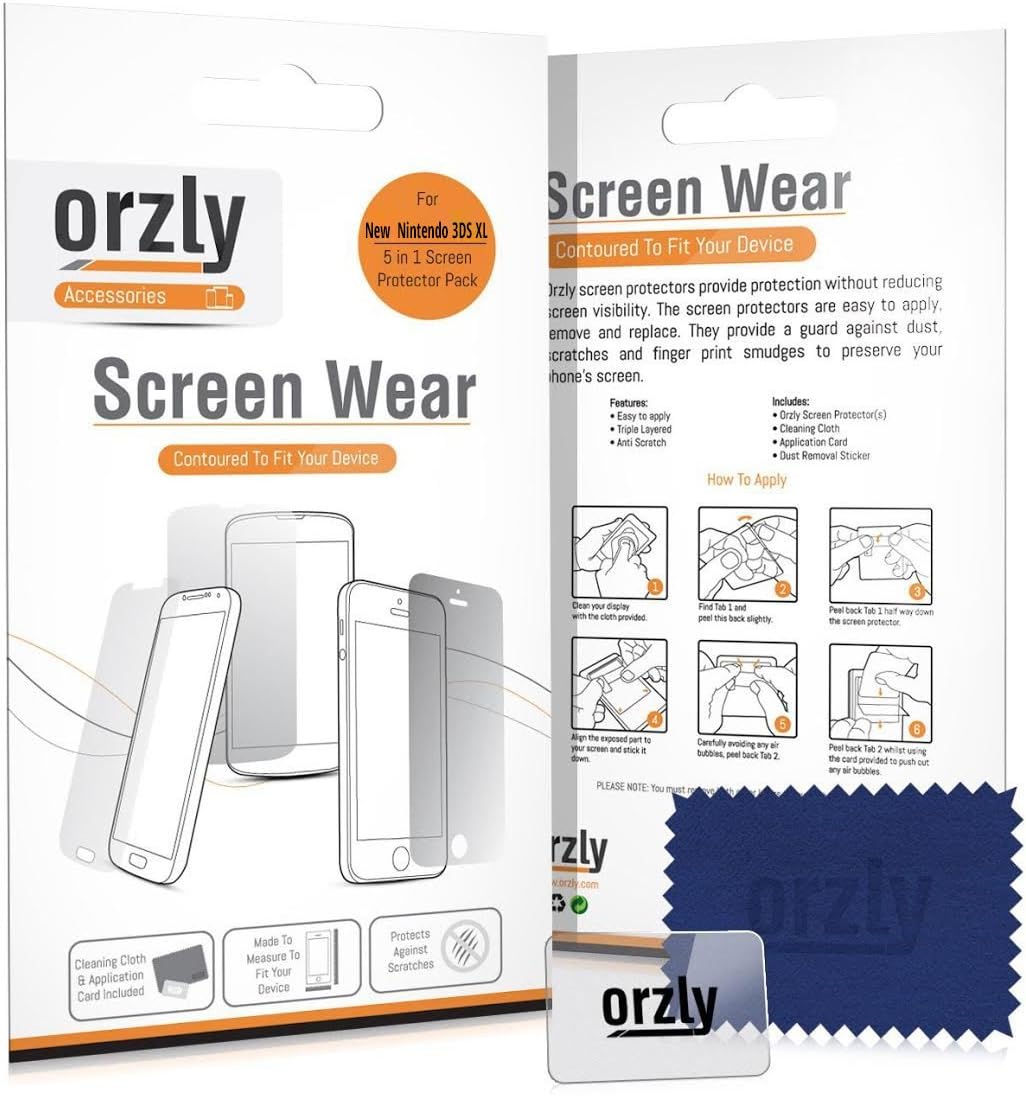 Orzly 3DSXL Screen Protectors, 6PCS 3-in-1 Dual Screen Protector Pack (3 Top + 3 Bottom) for Both Original & New Versions of Nintendo 3DS XL - Ultra Clear Transparent PET Film Screen Protectors
