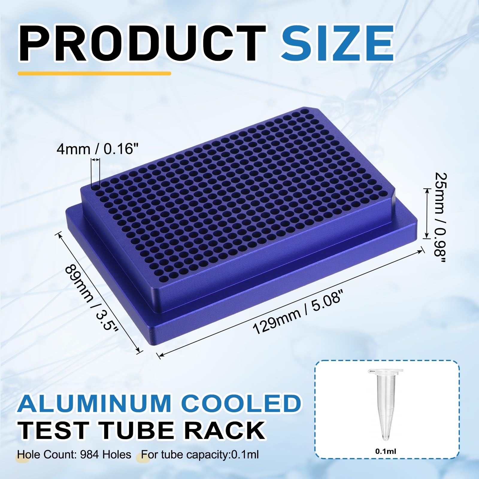 PATIKIL 384-Well-Mikrozentrifugenröhrenständer Kühler Tablett Gewebekulturplatte Aluminium-Kühlblock Für 50ml PCR-Teströhren Laborausrüstung Blau