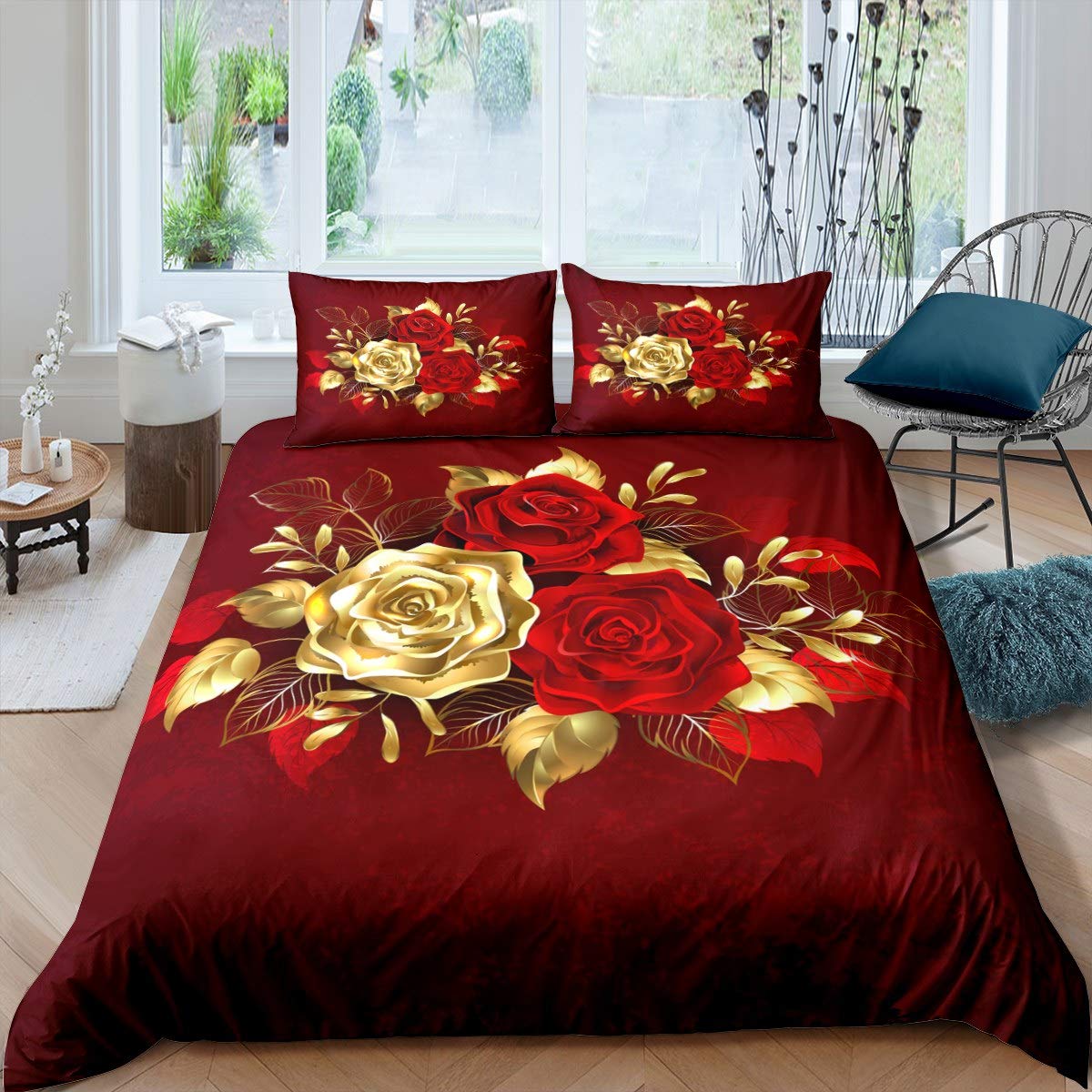Housse de couette fleurs romantiques pour lit adulte et femme