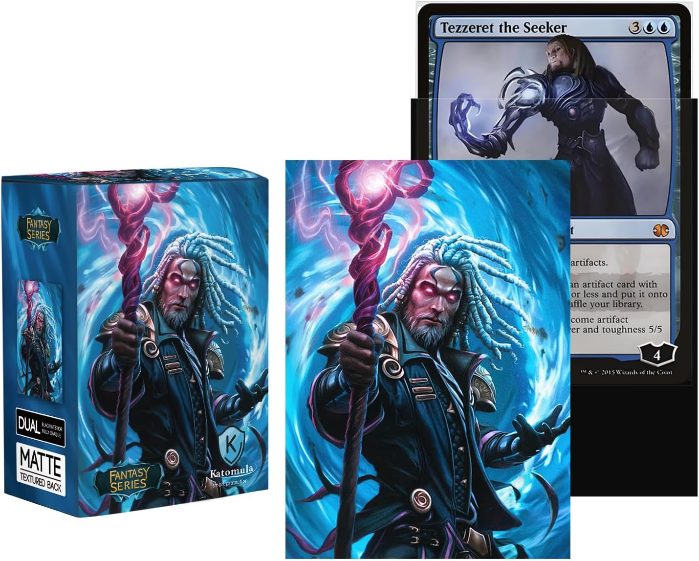 Katomula 100 MTG Card Sleeves with 100 Inner Sleeve, Textured Back Art Sleeves, Fit Standard Size Cards-Artifice Master