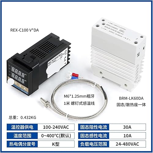 Miniatura 18 de Rex-C100 Digital Pid Temperature Controller 0~400℃ 220v K Type Thermocouple SSR Solid State Relay 25a 40a 60a Heatsink White 25da 4pcs Shor,25da