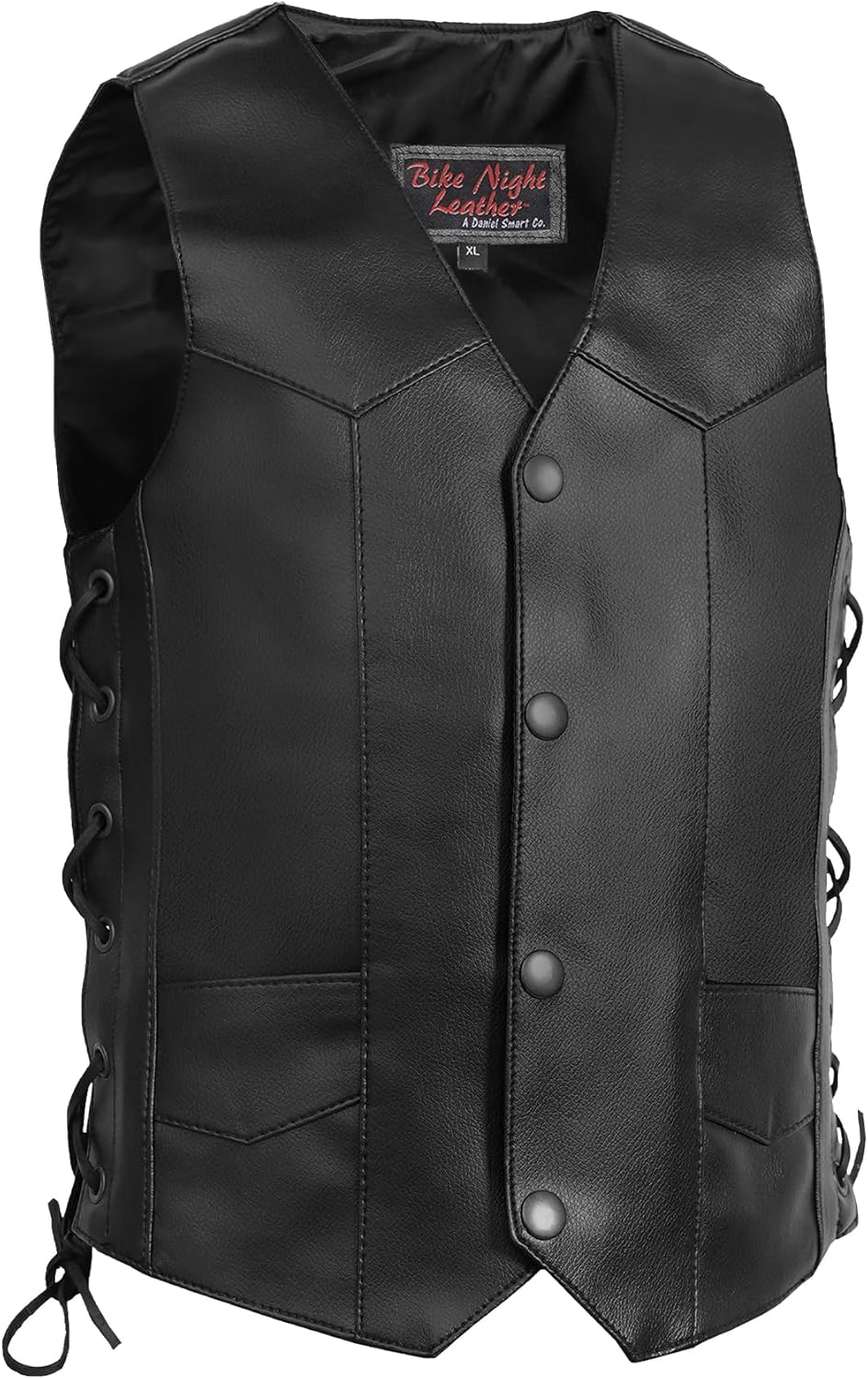Daniel Smart Leather Vests for Kids Premium Cowhide Black Leather Vest with Unique V-Neck Design & Multiple Pockets