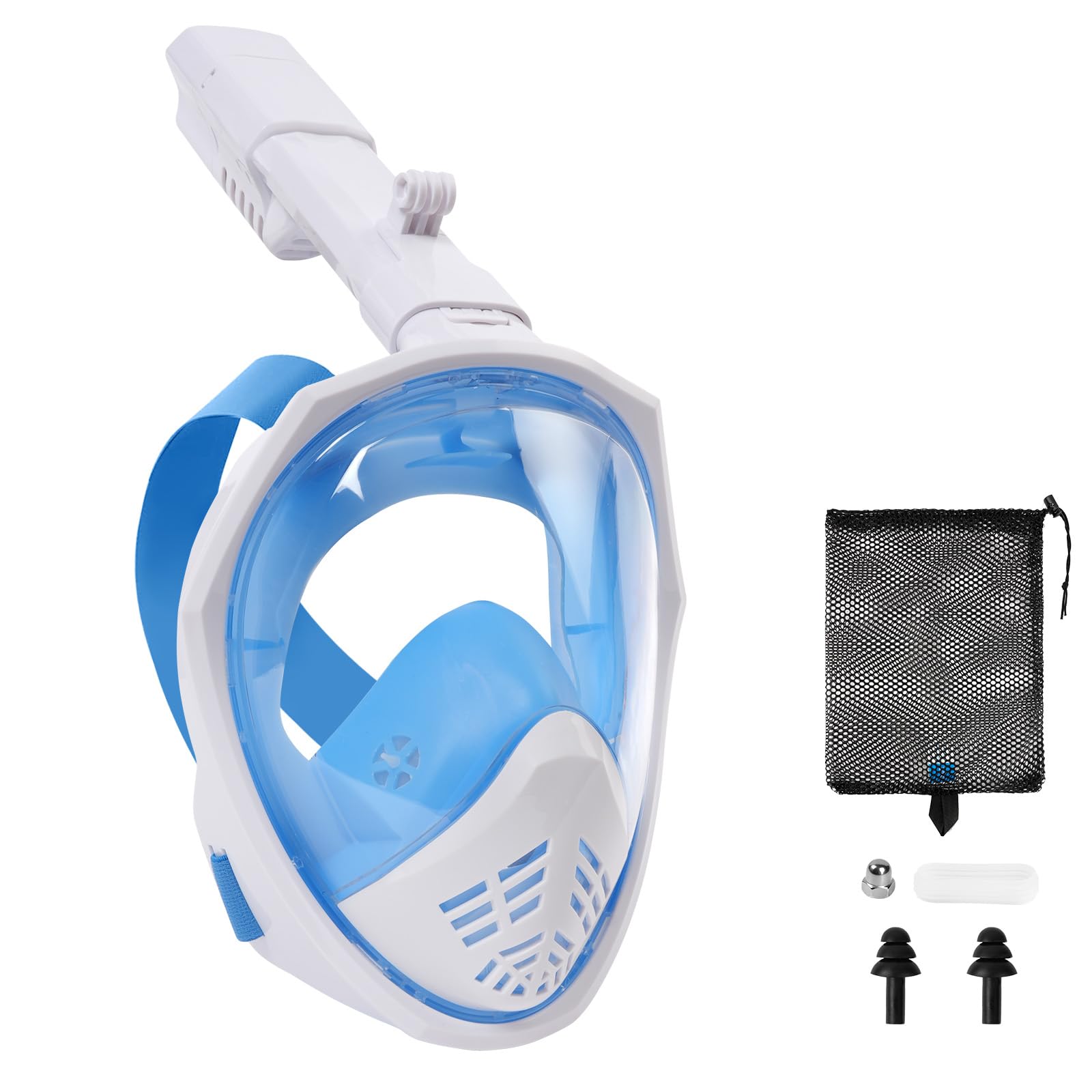 AOOSA Snorkel Mask Full Face, 180° Panoramic View Snorkeling Mask Adult with Detachable Camera Mount, Anti-fog & Anti-leak Snorkel Mask, Free Breathe Dry Top Foldable Snorkel Set for Adults Youth