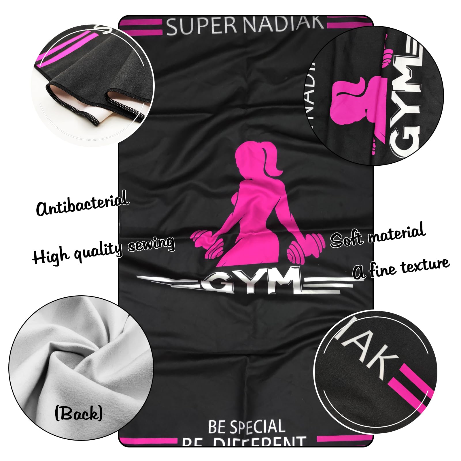 super NADIAK Women's Microfiber Gym Towel - Fast-Drying & Lightweight for Fitness Yoga, Weight Training - Sports Towel (Pink, 50x100cm) - Image 3