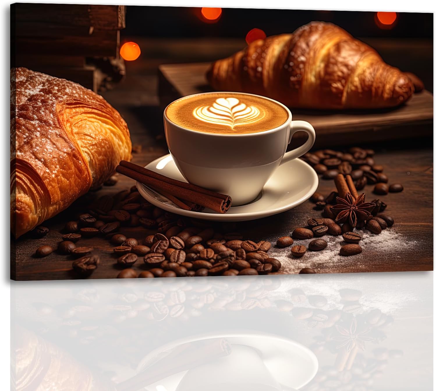 GLOKAKA Coffee Canvas Wall Art Coffee And Bread Painting Print Coffee Cup Wall Decor For Kitchens Cafe Bar And Offices for Coffee Lovers(Artwork-1,12"x18")