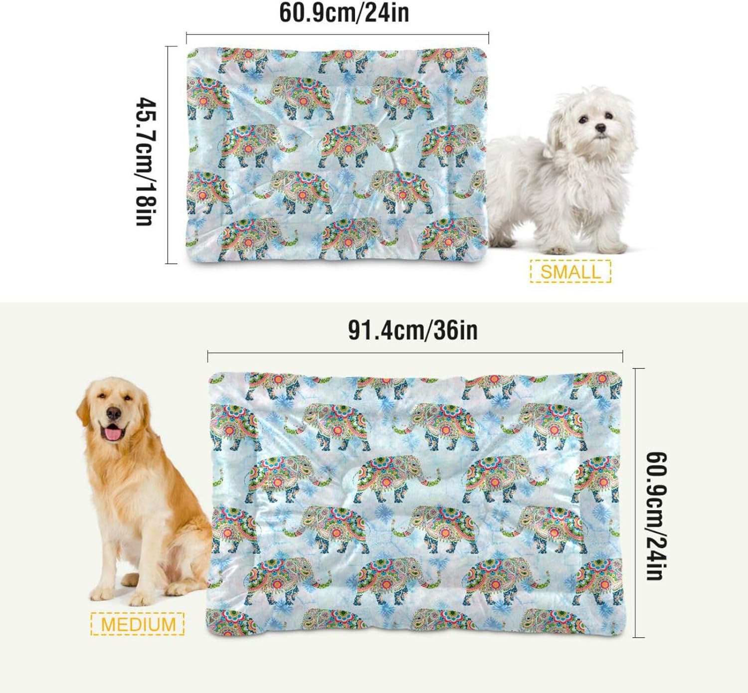 review Ethnic Elephant Print Dog Bed Cat Bed, Rectangle Comfortable Pet Bed, Ultra Soft Calming Dog Bed for Small Medium Dogs, 18x24in（410）