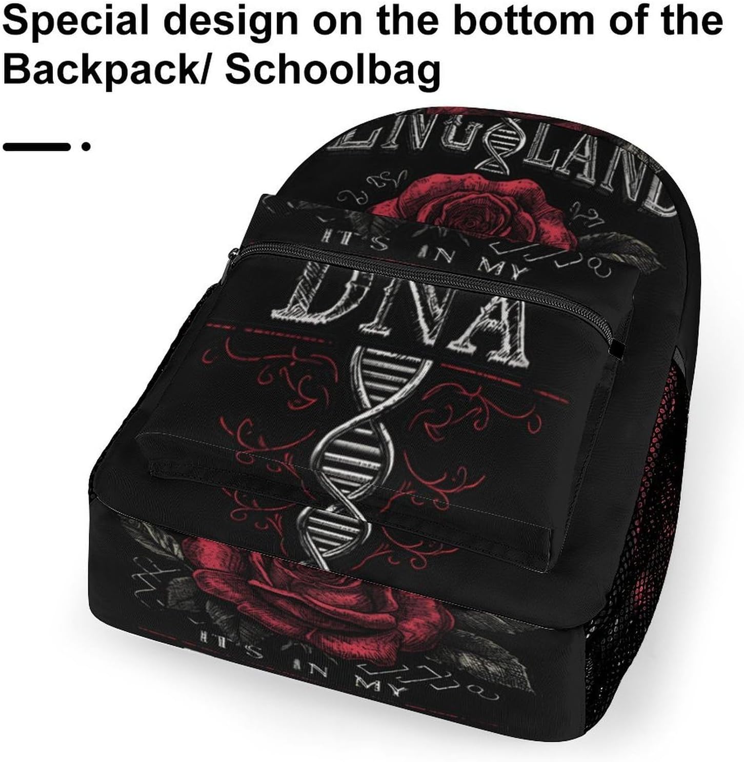 England It's in My DNA Rose Flag Unisex Backpack Casual Daypacks Lightweight Shoulders Bag for Camping Hiking Travel