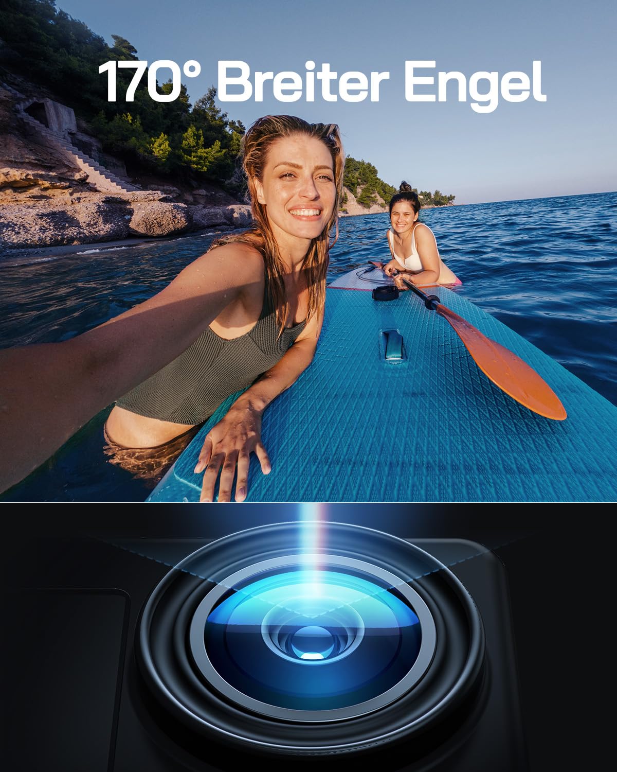 WOLFANG GA120 Action Cam 4K 20MP WiFi, Unterwasserkamera 40M Wasserdicht Kamera, 170° Weitwinkel Dual Screen Vlogging Kamera mit EIS Bildstabilisierung, Helmhalterung Zubehör Kits