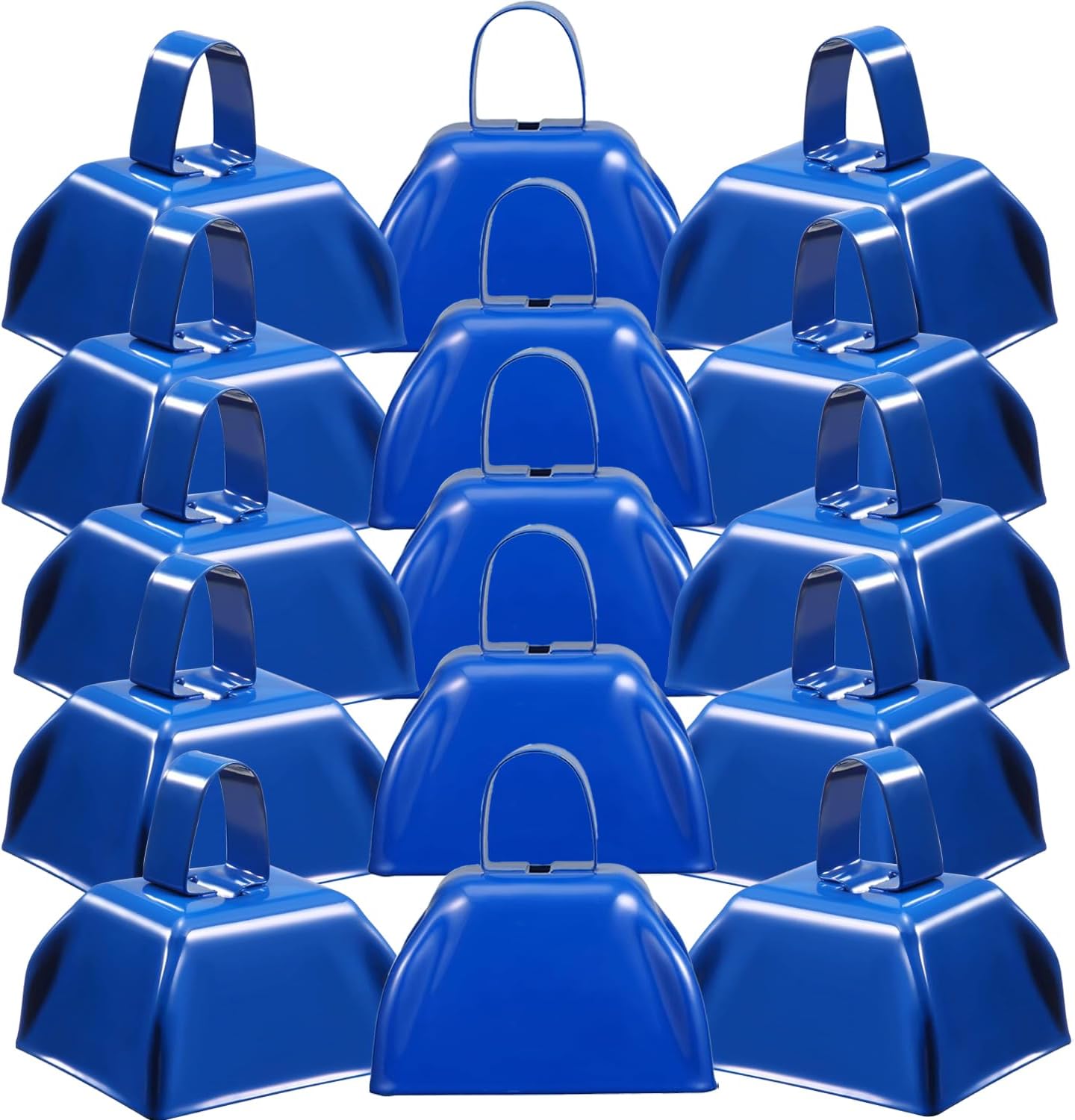 15 Pack Metal Cowbells 3 Inch Blue Cow Bells Noise Makers Loud Cow Bell with Handles, Small Cowbell Hand Percussion Cowbells for Sporting Events, Cheering, Team Spirit, Weddings