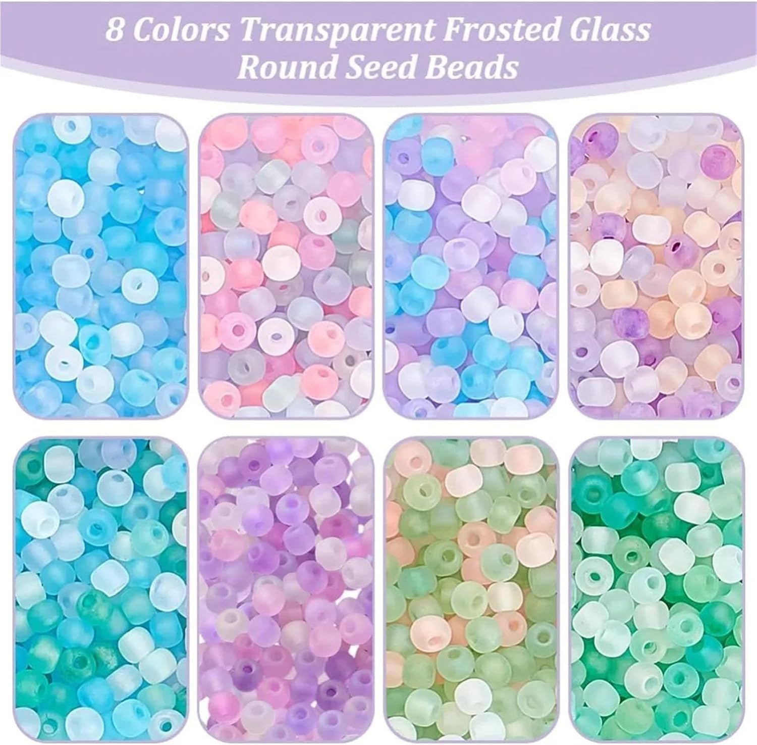 Dnyucen 3 Boxes 8 Colors 3mm Frosted Glass Seed Beads Round Spacer Kit for Jewelry Making
