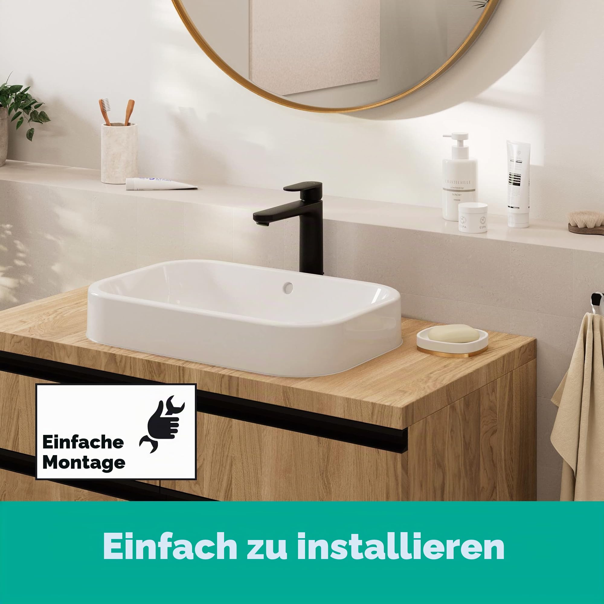 hansgrohe Vernis Blend - Waschtischarmatur ohne Ablauf, Wasserhahn Bad mit Auslauf Höhe 190 mm, Mischbatterie Waschbecken wassersparend (EcoSmart), Mattschwarz