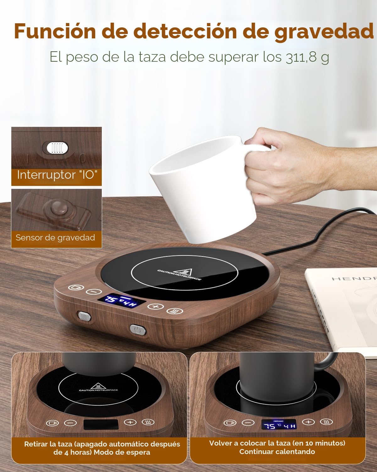 MQFORU Calentador Tazas con 9 Ajustes Temperatura, 36 W Calentador de Café con Horario de 1 a 9 Horas, 4 Horas de Desconexión Automática, Calentador Velas para Café, Té, Leche, Vela, Bebidas