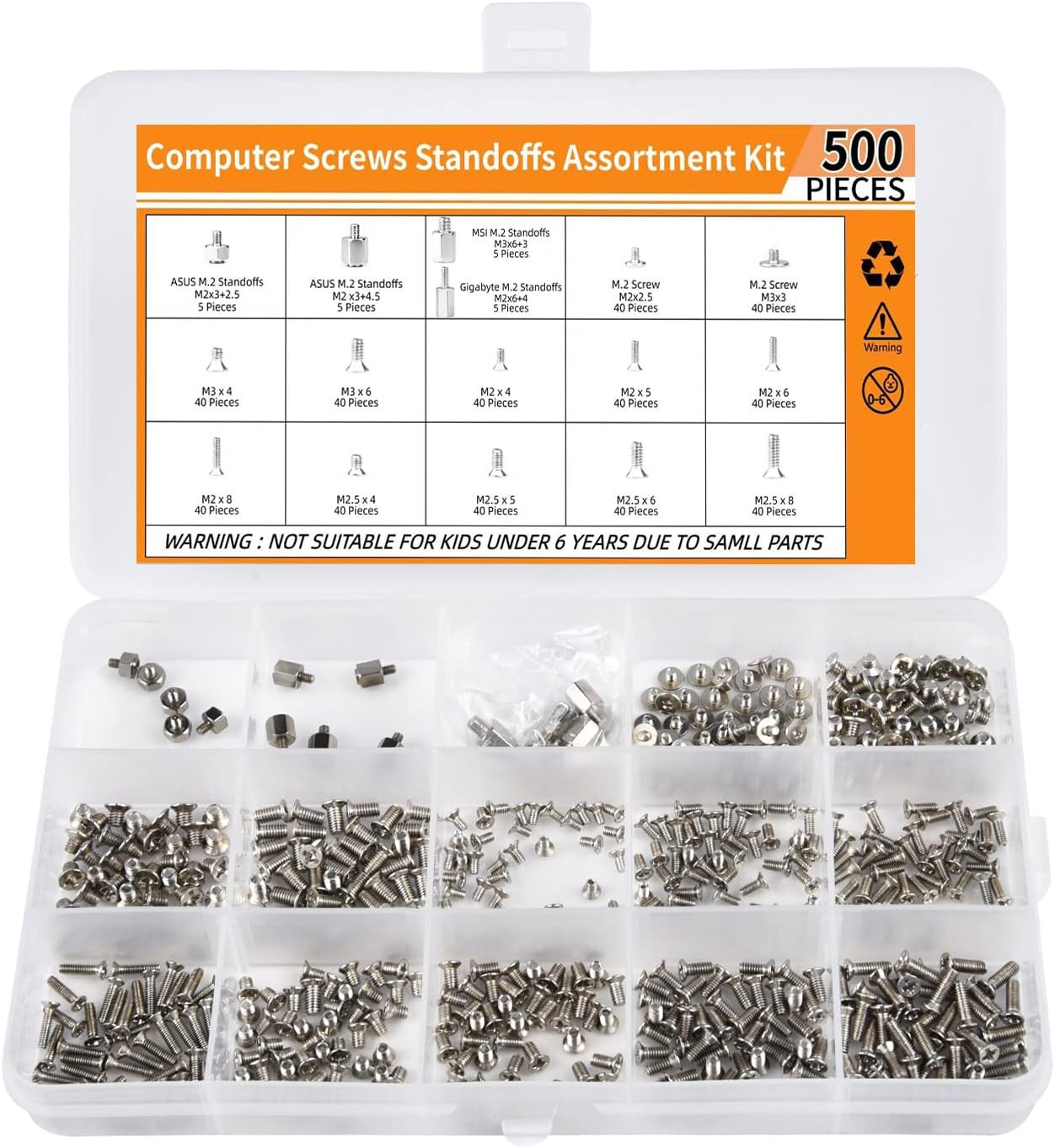 500PCS M.2 SSD Screw Kit, M.2 Standoff and Screw Kit for Asus Gigabyte MSI ASRock Motherboards, M.2 M2.5 M3 SSD Mounting Screws for Asus HP Dell Lenovo MSI Laptop Notebook DIY PC Computer