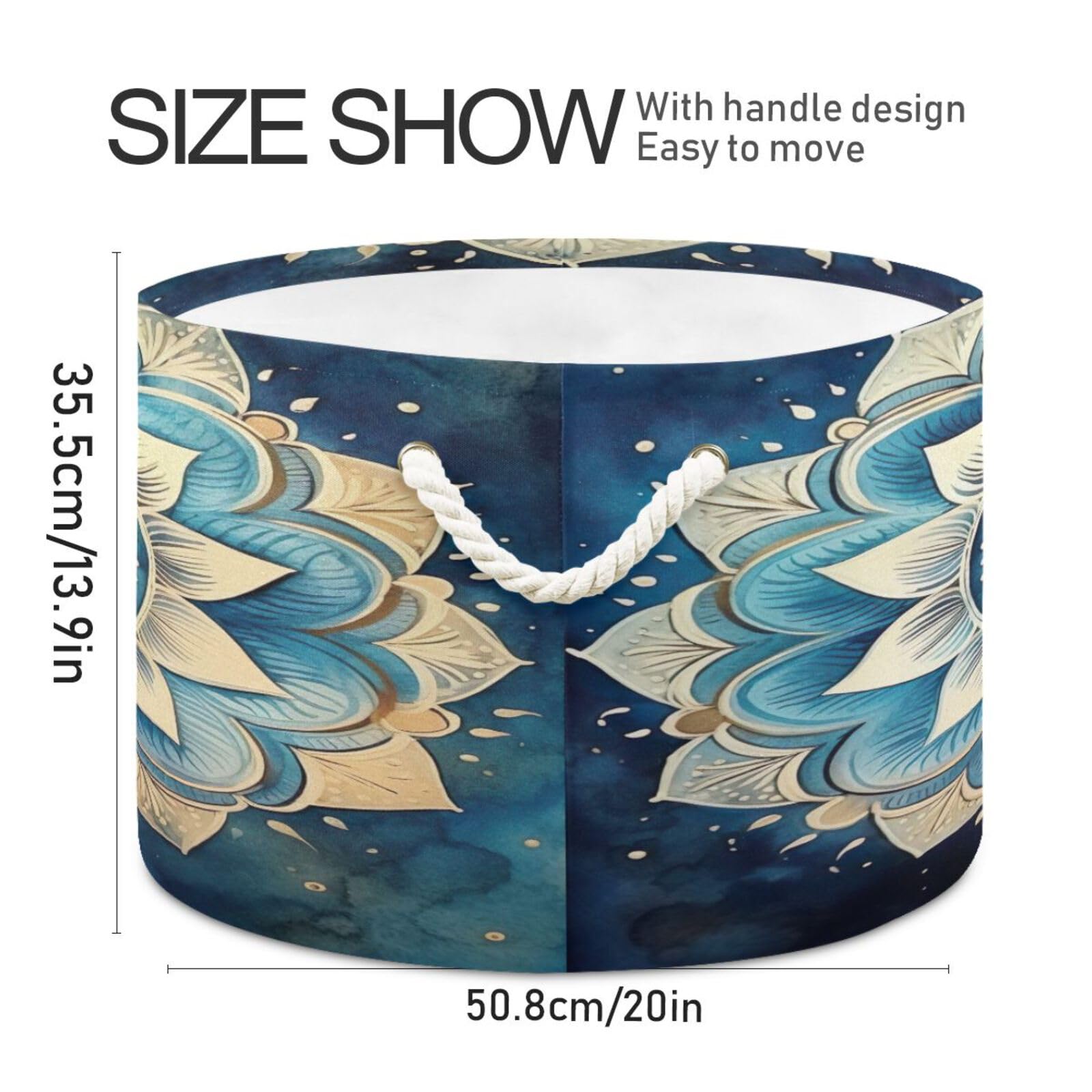 Round India Mandala Flower Storage Basket Large Organizer Bin Laundry Hamper Toy Storage Basket with Handle for Nursery Clothes Toys 202b4354